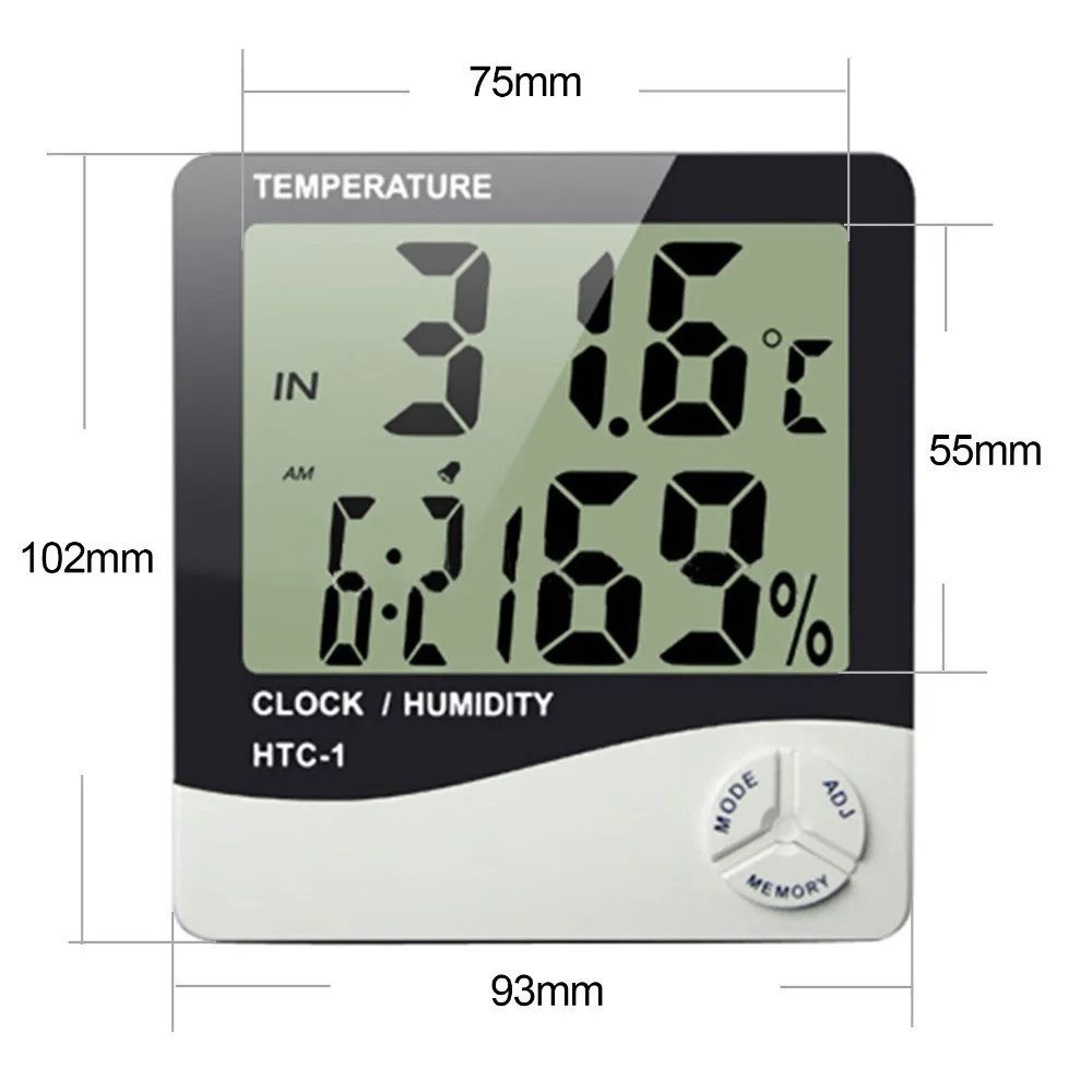 HTC-1 High Precision Large Screen Electronic Indoor Temperature Humidity Thermometer with Clock Alarm - Image 6