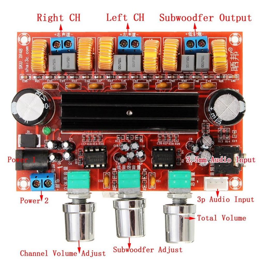 XH-M139 DC12-24V TPA3116D2 2.1 Channel Digital Subwoofer 2*50W Power Amplifier Board - Image 4