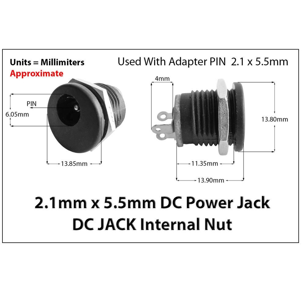 2.1×5.5mm DC Power Jack Socket Panel Mount (Female) - Image 3