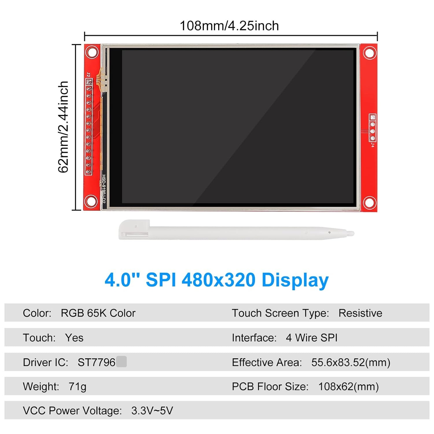 4 inch SPI TFT Touch Screen Module ST7796 480×320 - Image 5