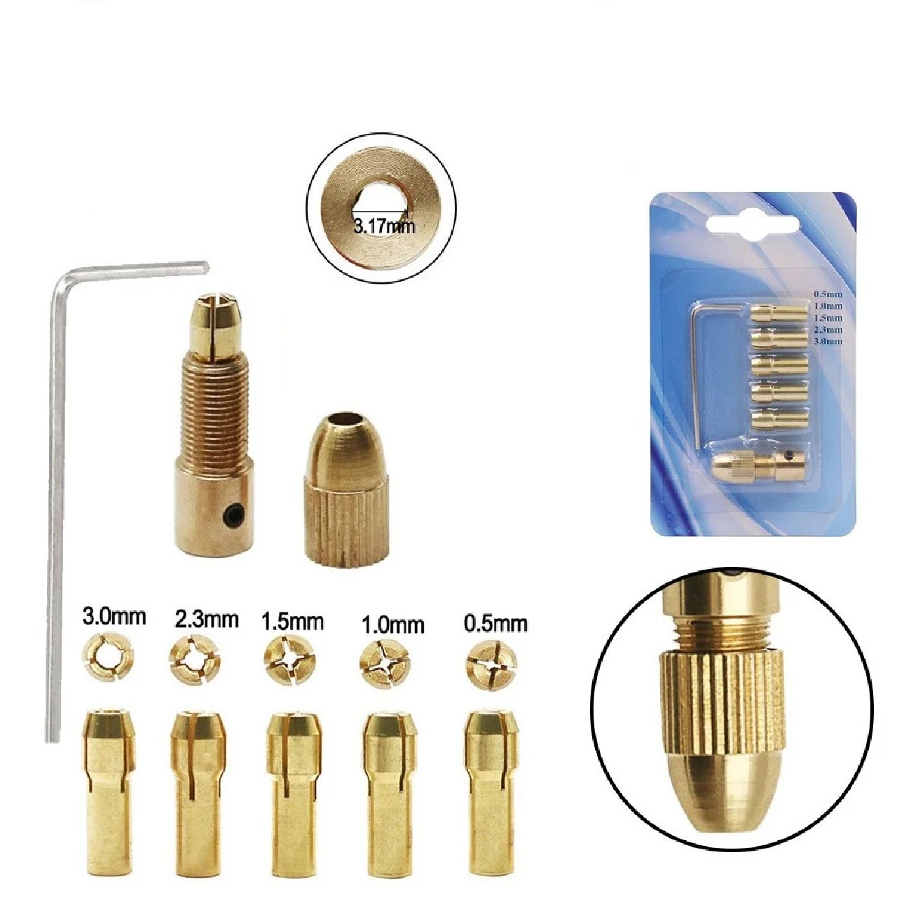 7pcs 3.17mm Mini Drill Chucks for Rotary Power Tools (0.5mm to 3.0mm Collet Set) - Image 4