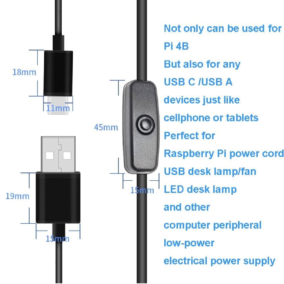 5V 3A USB to Type C Cable With ON/OFF Switch Power Control for Raspberry Pi 4B (1 Meter, Black) - Image 4