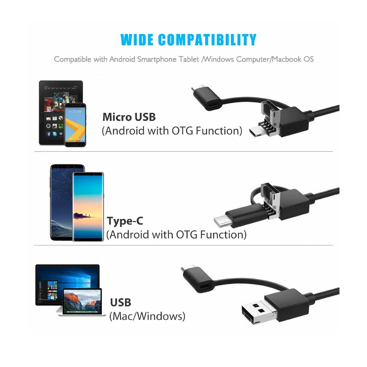 1600X 3-in-1 USB Digital Microscope Camera Endoscope with 8LED Magnifier & Adjustable Stand – Type-C Electronic Magnifier - Image 3
