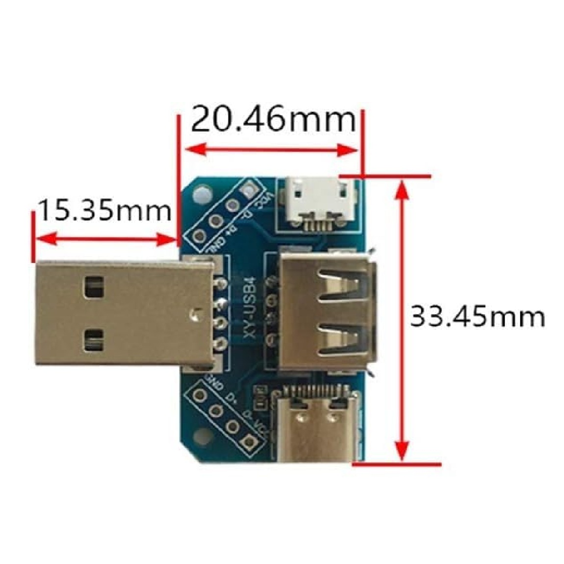 4-in-1 USB Adapter Board Male To Female Micro USB and Type-C Interface 4P 2.54mm - Image 4