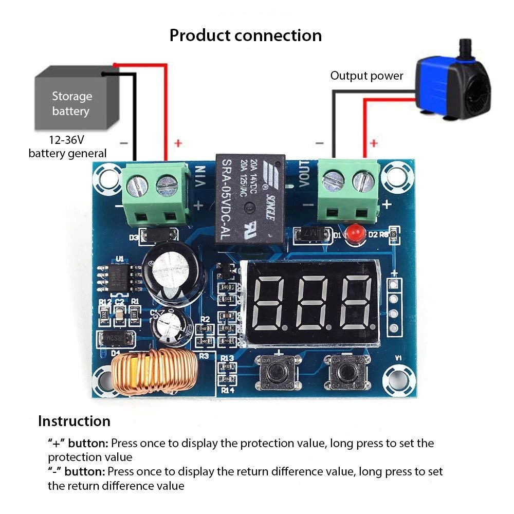 XH-M609 DC 12V–36V Lithium Battery Charger and Over-Discharge Protection Module with Digital Display - Image 3