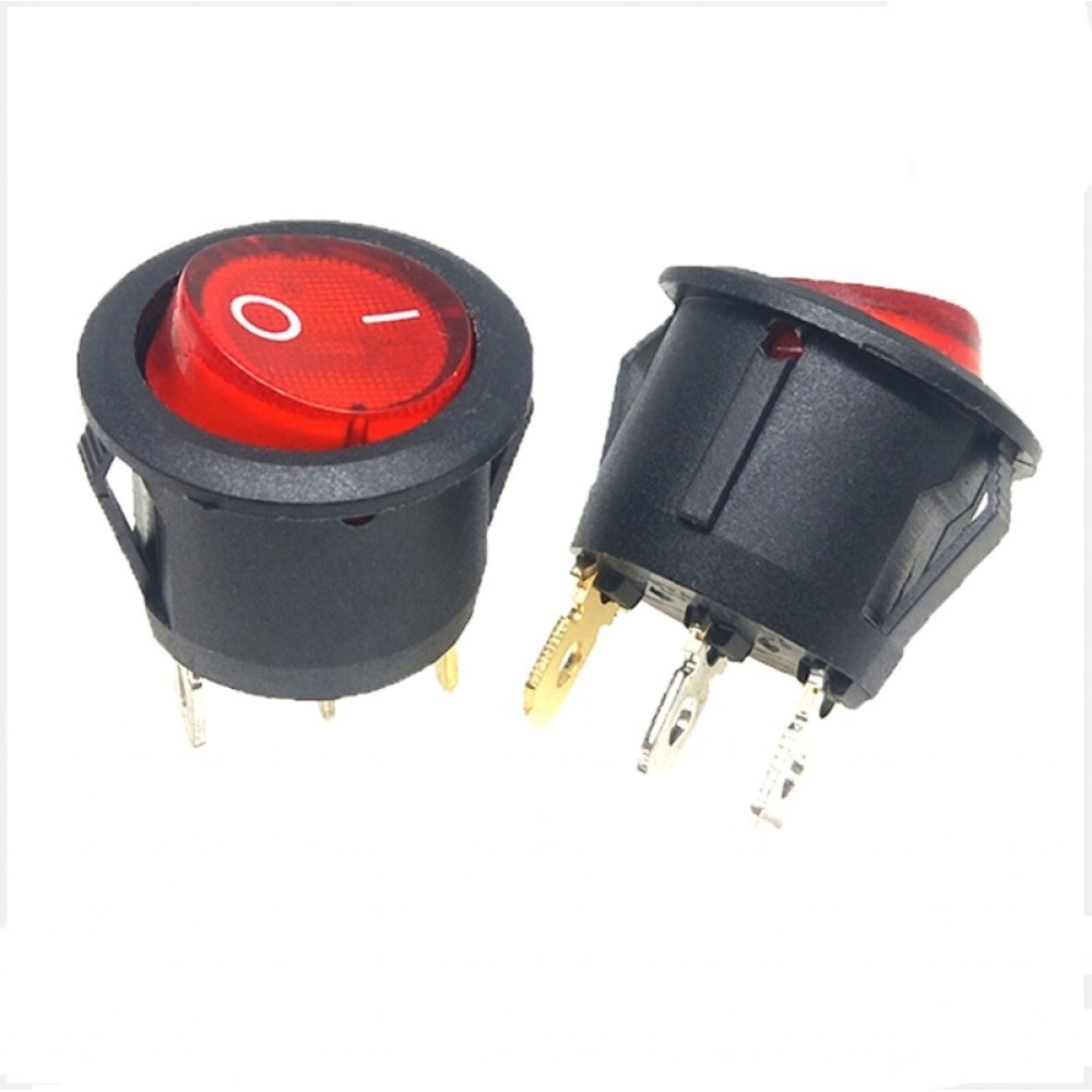 Round Rocker Switch 6A 250V AC 3Pin with Red LED Indicator ON-OFF - Image 2