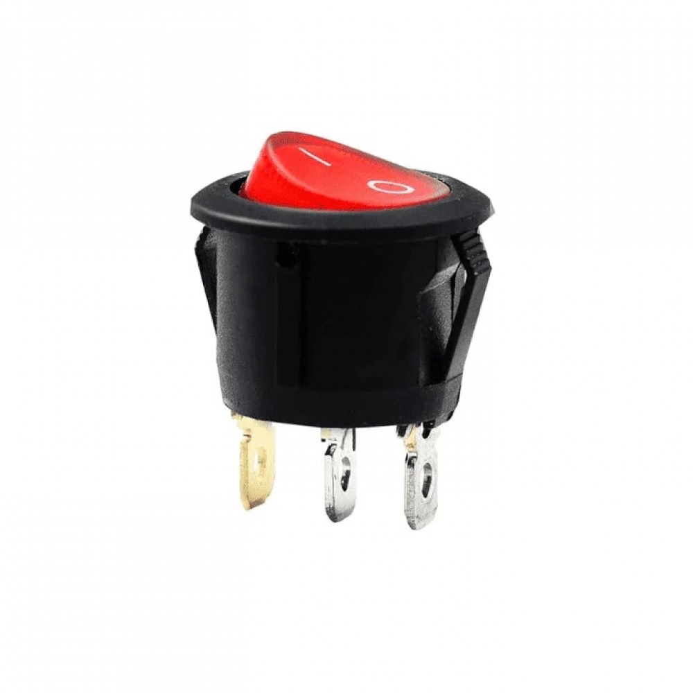 Round Rocker Switch 6A 250V AC 3Pin with Red LED Indicator ON-OFF
